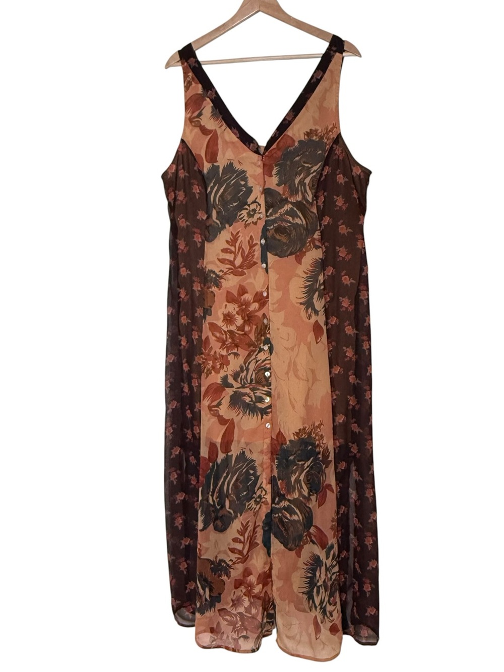 Soft Surroundings Mystyique Button Floral Sheer Lined maxi Dress Size LP Slits